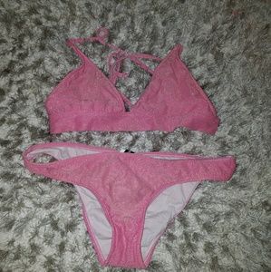 Shiny cute pink bikini set lightly padded